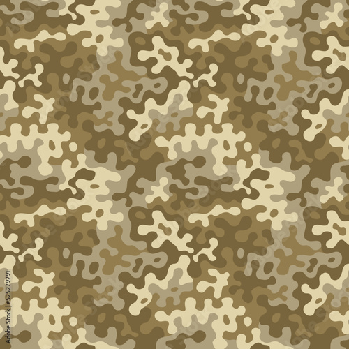 Brown beige camouflage seamless pattern. Modern military camo texture. Desert masking color. Stock vector illustration.