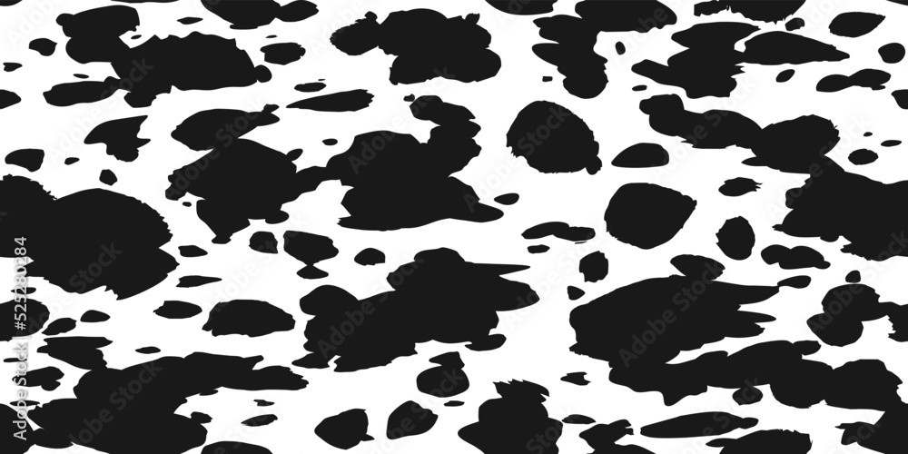 Cow skin texture, black and white spot repeated seamless pattern. Animal print dalmatian dog stains. Vector Cow skin texture, black and white spot repeated seamless pattern. Animal print dalmatian dog stains. Vector