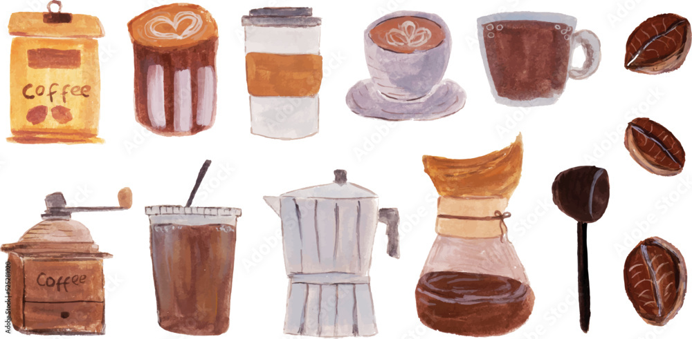 custom made wallpaper toronto digitala set of Coffee Drink Watercolor