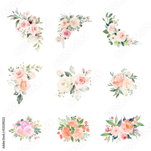 Set of watercolor flower vector illustration for greeting card or invitation design © Nana