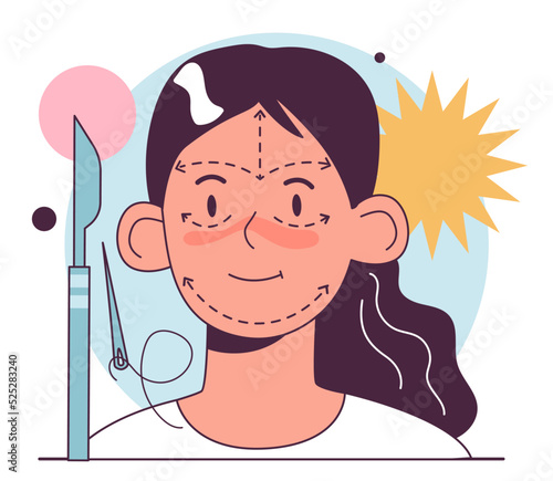 Facelift. Face features correction or anti-aging procedure. Idea of modern face