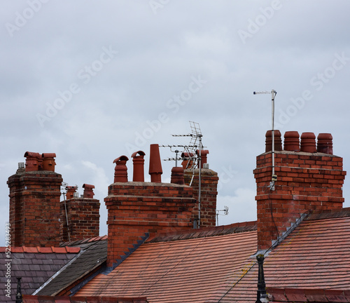 Clay chimney pots on rooftops