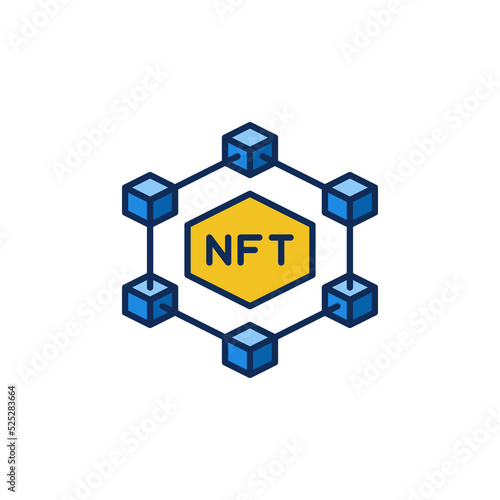 Blockchain with NFT vector colored icon. Non-Fungible Token modern sign