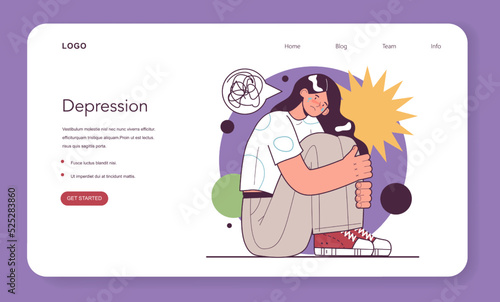 Depression web banner or landing page. Mental disorder, feeling
