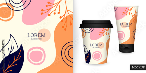 Abstract background in flat style. Modern banner for beauty presentation. Template with colorful wavy shapes. Vector illustration. Branding design for cosmetics cover, card, flyer, poster. Stock.
