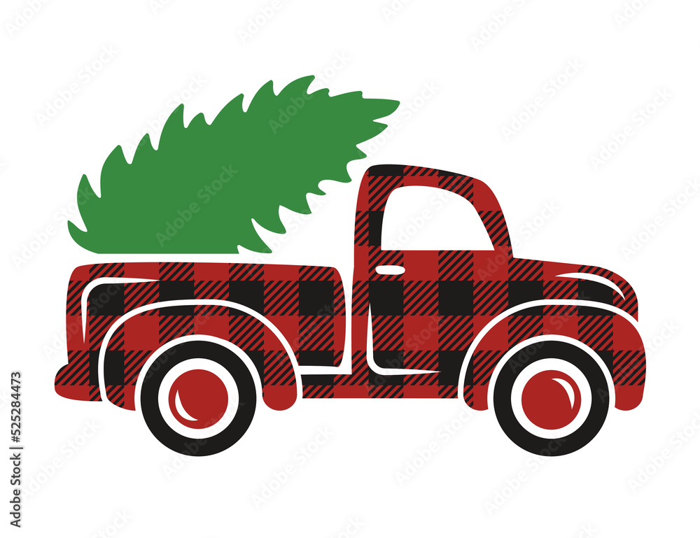 Cute Christmas truck Svg cutting file. Buffalo plaid old vintage truck