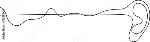 Human ear and weak audio wave continuous line drawing. Hearing problems concept. Hearing clinic, audiologist, otolaryngologist symbol. Business corporate identity template. Vector illustration.