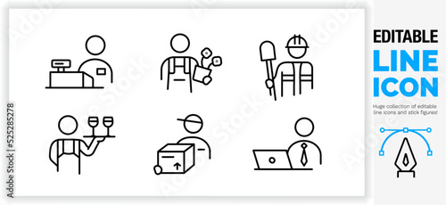 Editable line icon set of different occupations