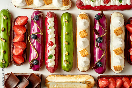 Foto A set of different eclairs with filling