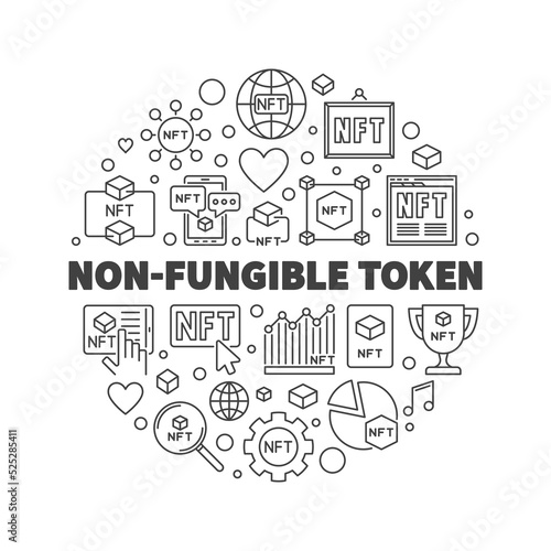 Non-Fungible Token Technology vector illustration. NFT Round Banner