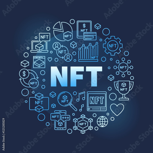 NFT concept round blue line banner. Non-Fungible Token vector illustration