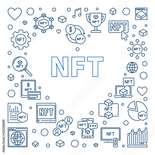 NFT Technology Heart Frame. Non-Fungible Token vector concept Illustration