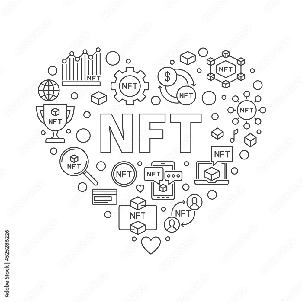 NFT Heart outline Banner - Non-Fungible Token vector heart-shaped illustration