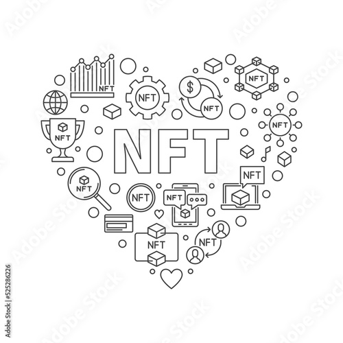 NFT Heart outline Banner - Non-Fungible Token vector heart-shaped illustration