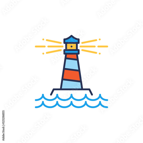 Ocean and Lighthouse vector concept colored icon