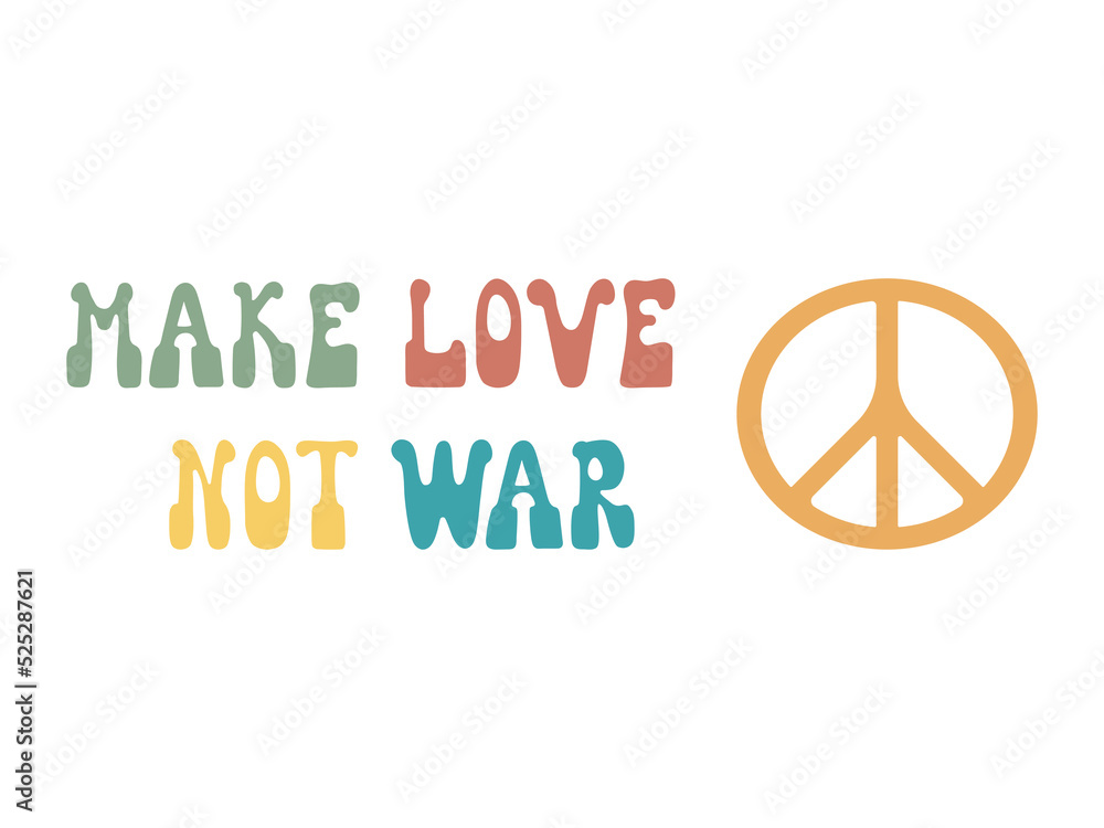 Colorful illustration Make Love Not War in retro hippie style of 70s. Cute graphic print for t-shirt, posters, card design. Colorful illustration Make Love Not War in retro hippie style of 70s. Cute graphic print for t-shirt, posters, card design.