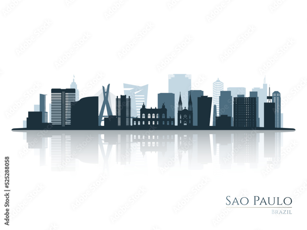 Fototapeta premium Sao Paulo skyline silhouette with reflection. Landscape Sao Paulo, Brazil. Vector illustration.