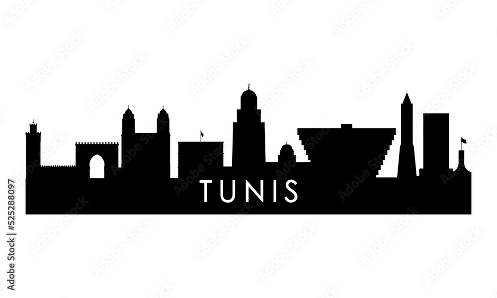Tunis skyline silhouette. Black Tunis city design isolated on white background.