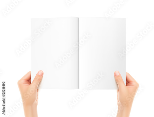 Two hands holding a magazine. Vector illustration isolated on white background. Can be use for your design. Ready for your presentation. EPS10.	