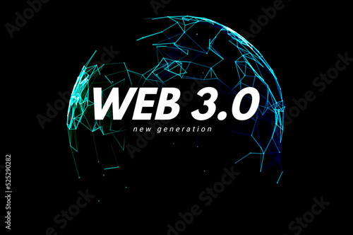 Web 3 world technology digital background. Web3 planet future internet new version blockchain metaverse.