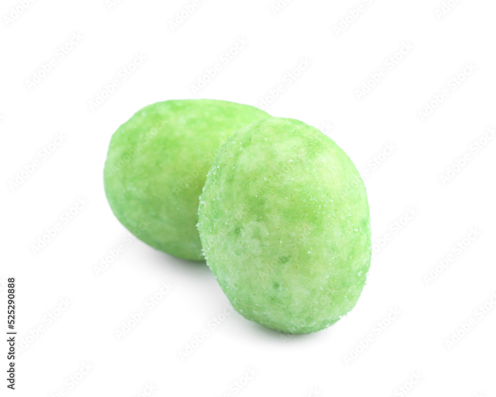 Tasty wasabi coated peanuts on white background Tasty wasabi coated peanuts on white background