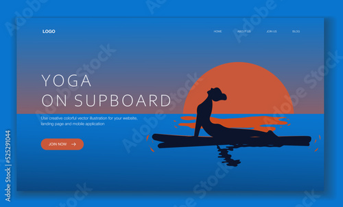 Supboard yoga exercise illustration for landing page