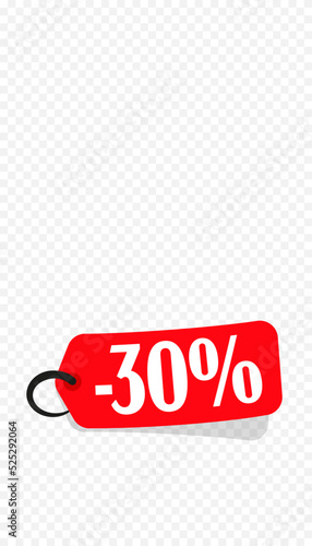 Sale template for social media promotion marketing. Minus 30 percent discount offer. Vector illustration with empty white copy space and red product price tag design