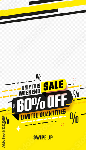 Trendy editable 60 percent sale stories template. Weekend sale advertising. 60 percent off special offer social media story sale template with copy space vector illustration