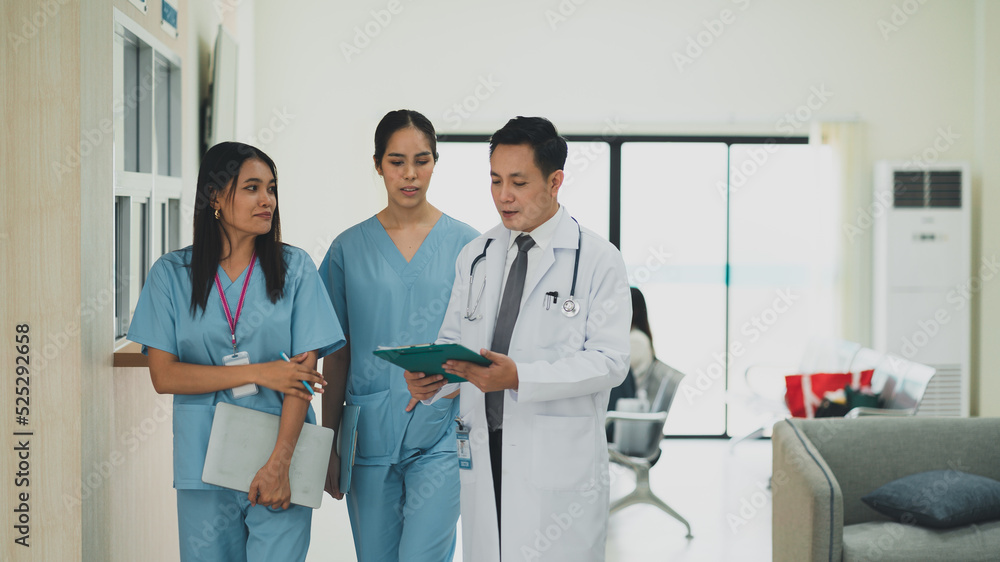 Fototapeta premium Consultation meeting of medical personnel, diagnosis of illness, diagnosis of diversity in hospitals.