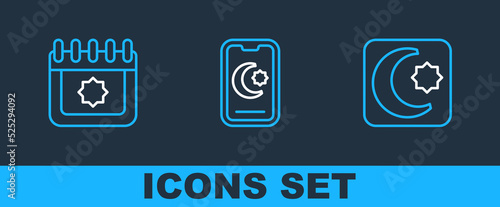 Set line Star and crescent, Ramadan calendar and icon. Vector