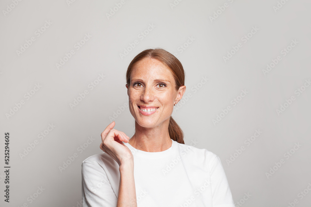 Happy optimistic woman with cute friendly smile portrait Happy optimistic woman with cute friendly smile portrait