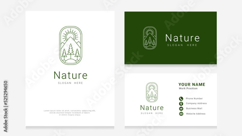 Forest mountain logo with business card
