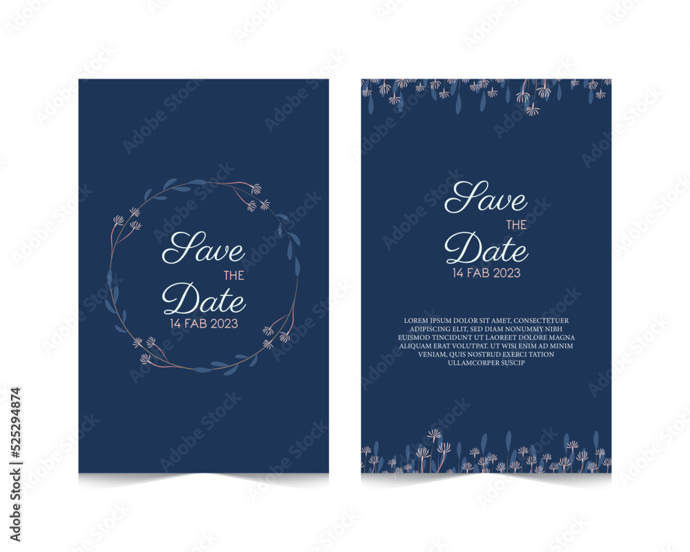 Floral line wedding invitation card design 
