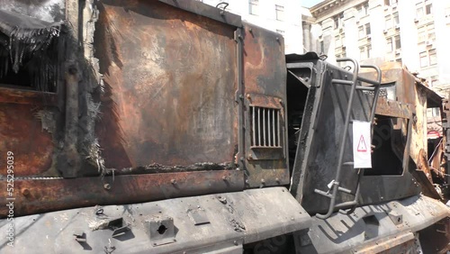 Damaged military equipment in the war.
Broken military equipment of Russia put on display on the square for the Independence Day of Ukraine