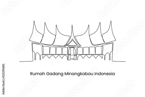 Continuous one line drawing rumah gadang minangkabau, Indonesia. Landmarks concept. Single line draw design vector graphic illustration. photo