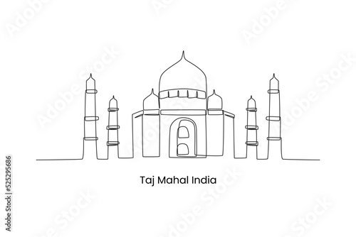 Continuous one line drawing taj Mahal palace landmark in Agra, India. Landmarks concept. Single line draw design vector graphic illustration.