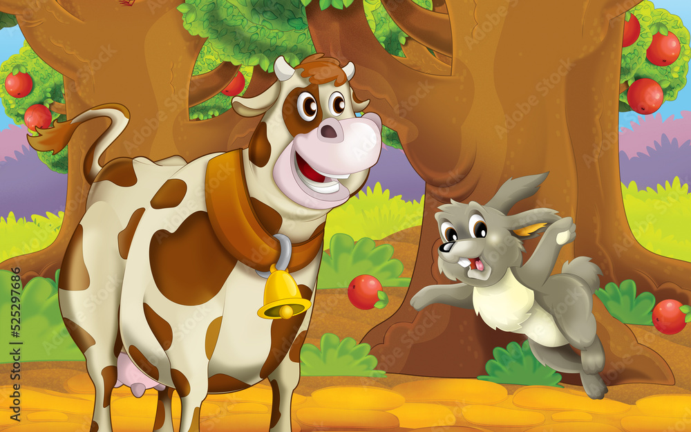 Naklejka premium cartoon scene with farm animal in garden illustration