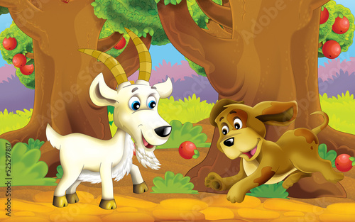 Fototapeta Naklejka Na Ścianę i Meble -  cartoon scene with farm animal in garden illustration