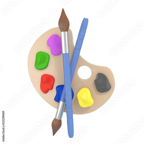 Paint palette with brush icon isolated 3d render illustration