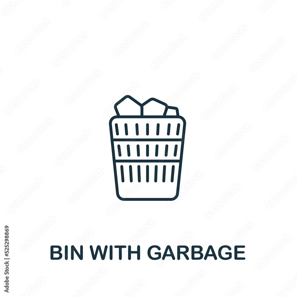 Bin With Garbage icon. Line simple icon for templates, web design and infographics Bin With Garbage icon. Line simple icon for templates, web design and infographics
