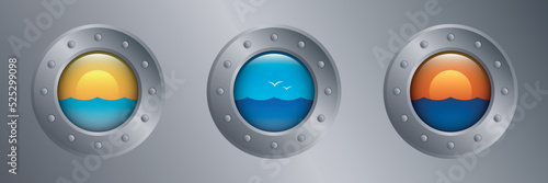 porthole icon with sea view marine holiday design