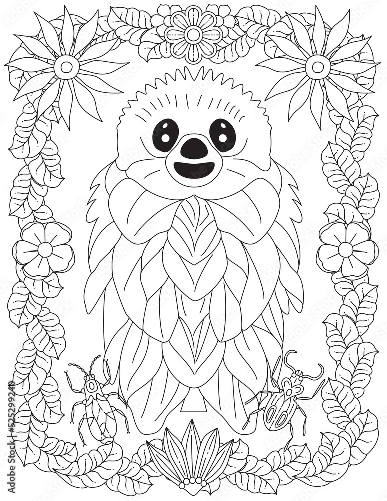 A Stylized Funny Sloth Coloring Page A Stylized Funny Sloth Coloring Page