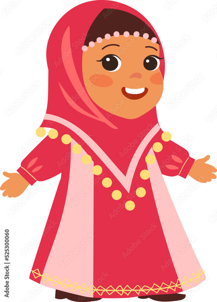 Happy muslim girl in traditional red hijab scarf Happy muslim girl in traditional red hijab scarf