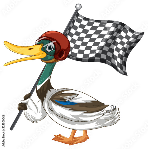 Cartoon duck holding race flag