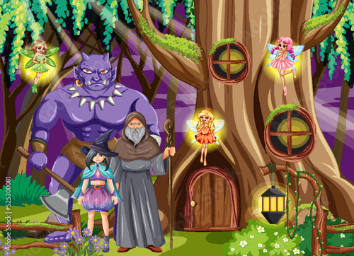 Enchanted scene with medieval cartoon characters