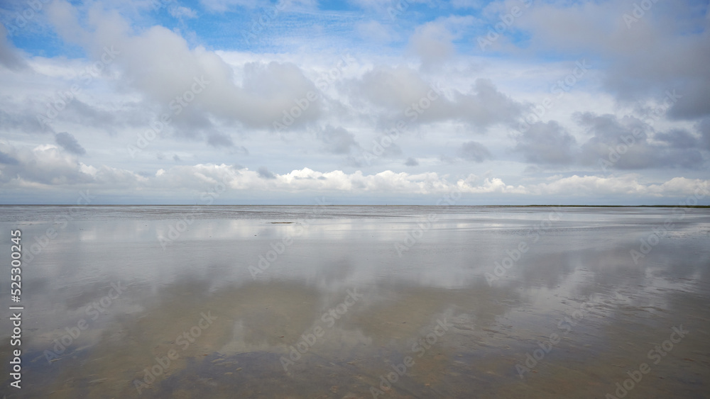 Spiegelwatt
Eine Wolkenkette spiegelt sich im Watt vor Sankt Peter-Ording. Spiegelwatt
Eine Wolkenkette spiegelt sich im Watt vor Sankt Peter-Ording.