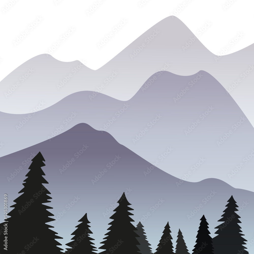 forest and mountains. vector with gradient. nature
