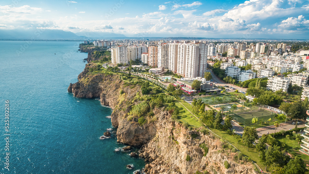 Aerial view of the cliffs of Antalya, Turkey on a sunny and clear day