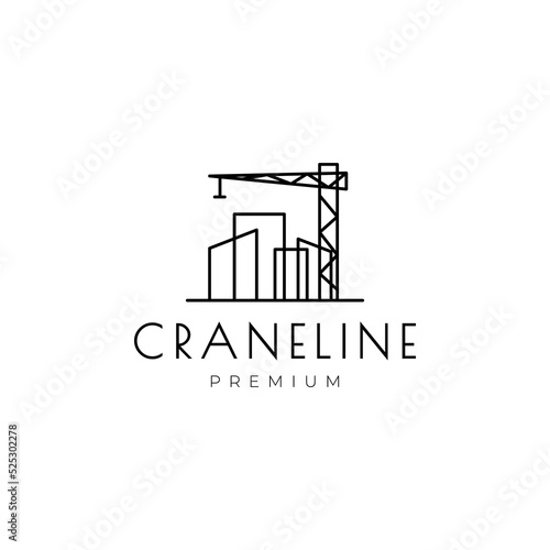 minimal crane with building logo design vector