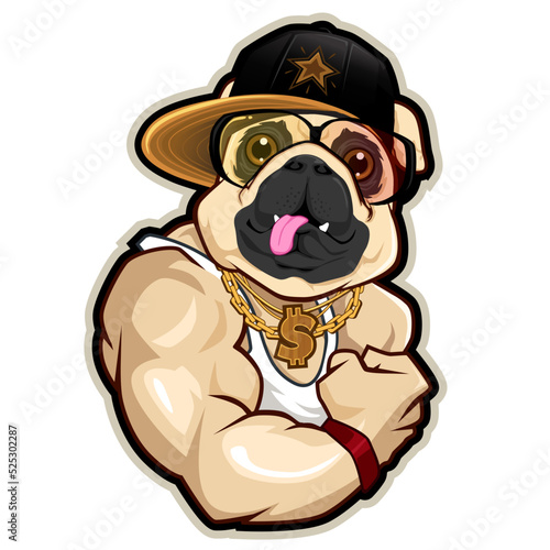 bulldog muscle mascot cartoon in vector